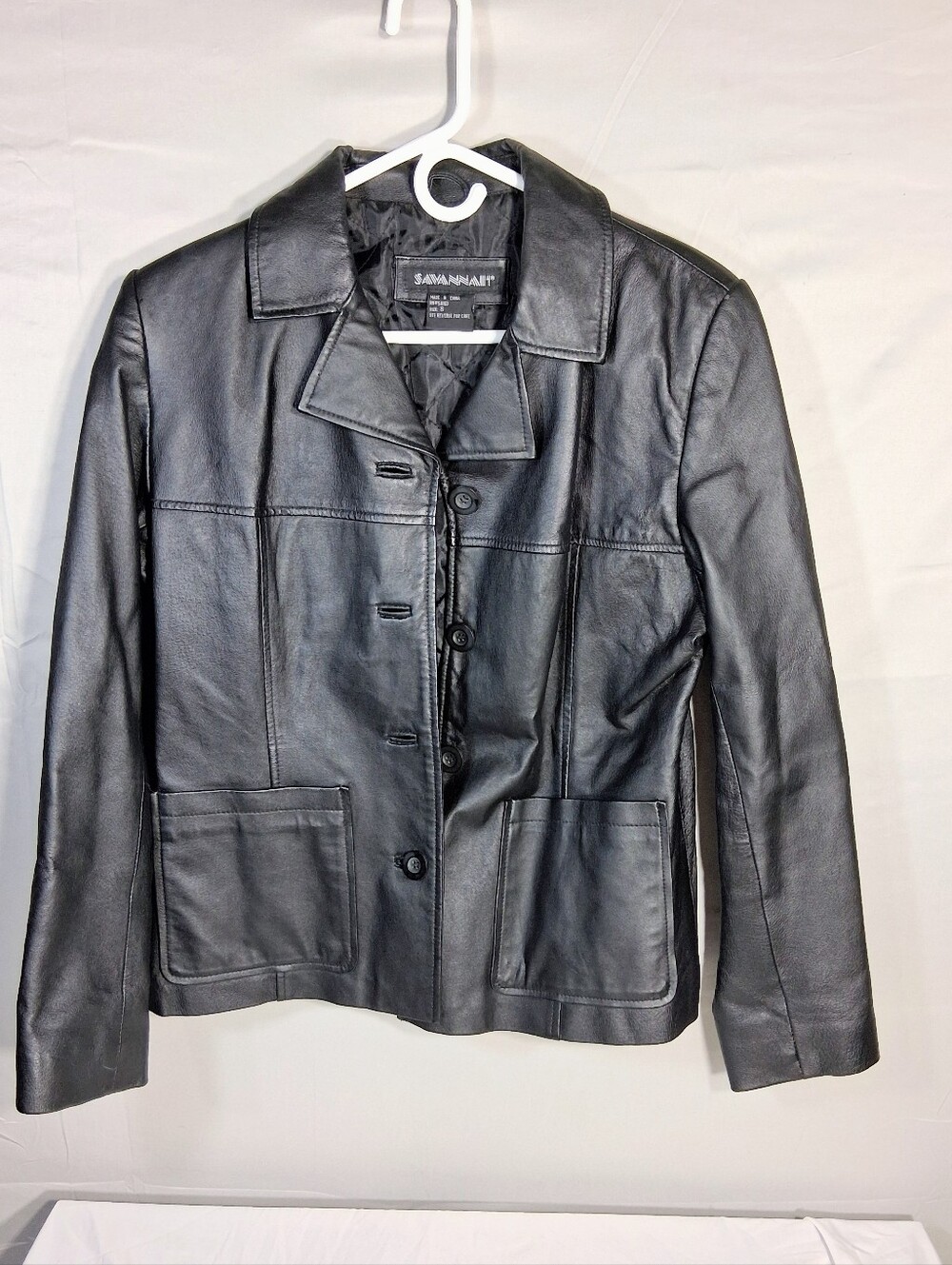 Women's Small Vintage Savannah Classic Black Lined 4 Button Gen. Leather Jacket